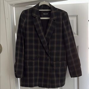Madewell Charcoal Plaid Double-Breasted Blazer